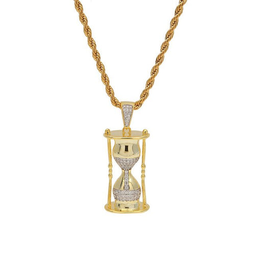 TBTK Hourglass Model Cool Hiphop Pendant Gold Necklace Rap Game Costume Jewelry Pendant Necklace for Man Micro-inlaid Zirconia