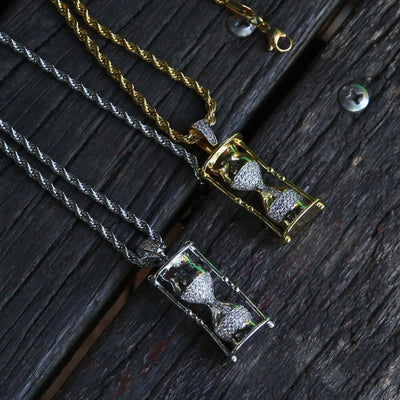 Uwin Hourglass Pattern Necklaces Pendants Hiphop Fashion Micro Pave Iced Out Jewelry For Men Women White Gold CZ Chain
