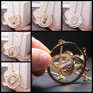 Movie Time Turner Hourglass Necklace Six Phalanx Magic Wand Keychain HP Potter Pendant Metal Figure Toy Necklace For Gifts