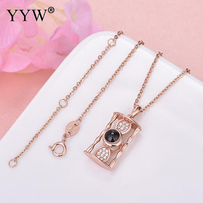 Hourglass shaped 100 Language I Love You Necklace Couple Wedding Promise Infinity Eternity Love Jewelry Women Men Love Necklaces