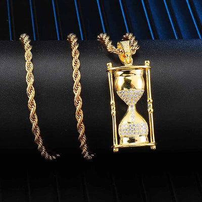 US7 Micro Paved Crystal Hourglass Pendants Necklaces Copper Shiny Iced Out Rapper Necklace Hip Hop Tennis Chain Men Jewelry