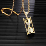 US7 Micro Paved Crystal Hourglass Pendants Necklaces Copper Shiny Iced Out Rapper Necklace Hip Hop Tennis Chain Men Jewelry