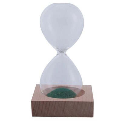 wood + glass + iron powder sand iron flowering magnetic hourglass with packaging hourglass 13.5 * 5.5cm wooden seat 8 * 8 * 2c