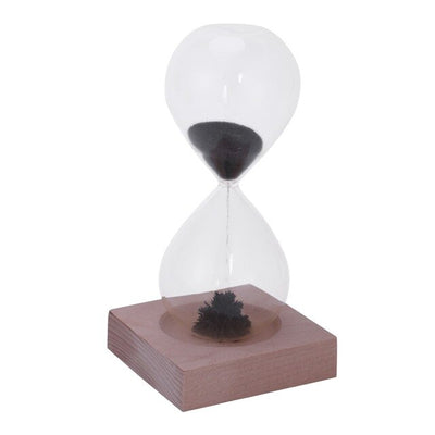 wood + glass + iron powder sand iron flowering magnetic hourglass with packaging hourglass 13.5 * 5.5cm wooden seat 8 * 8 * 2c