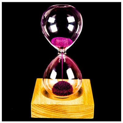 wood + glass + iron powder sand iron flowering magnetic hourglass with packaging hourglass 13.5 * 5.5cm wooden seat 8 * 8 * 2c