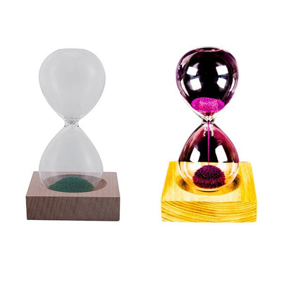 2Pcs Green / Pink Wood + Glass + Iron Powder Sand Iron Flowering Magnetic Hourglass with Packaging Hourglass 13.5 x 5.5cm Wooden