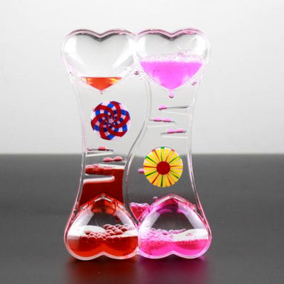 2019 Creative Double Heart Liquid Motion Bubble Drip Oil Hourglass Timer Clock Kids Toy Gift Home Decoration