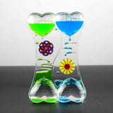 2019 Creative Double Heart Liquid Motion Bubble Drip Oil Hourglass Timer Clock Kids Toy Gift Home Decoration
