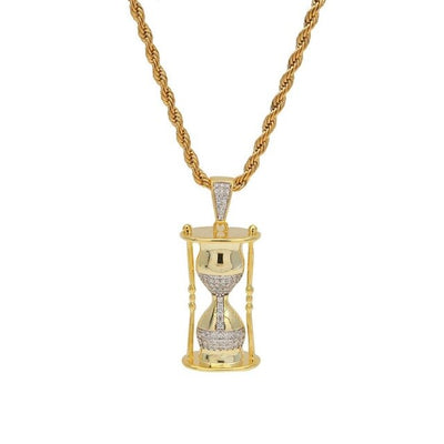 Mens Personalized Hourglass necklace Bling Iced out CZ mosaic Pendant Gold Silver Twisted Rope chain Women Hip Hop Jewelry Gift