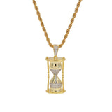 TBTK Hourglass Model Cool Hiphop Pendant Gold Necklace Rap Game Costume Jewelry Pendant Necklace for Man Micro-inlaid Zirconia
