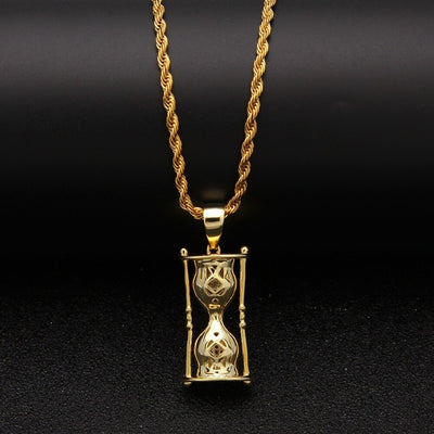 TBTK Hourglass Model Cool Hiphop Pendant Gold Necklace Rap Game Costume Jewelry Pendant Necklace for Man Micro-inlaid Zirconia