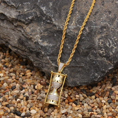 TBTK Hourglass Model Cool Hiphop Pendant Gold Necklace Rap Game Costume Jewelry Pendant Necklace for Man Micro-inlaid Zirconia
