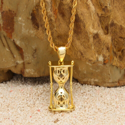 TBTK Hourglass Model Cool Hiphop Pendant Gold Necklace Rap Game Costume Jewelry Pendant Necklace for Man Micro-inlaid Zirconia