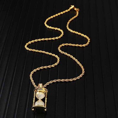 D&Z New Personality Iced Out Bling Zircon Hourglass Necklaces Pendants Hip Hop Jewelry For Men Women