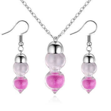 TSHOU87  Hourglass jewelry set creative fashion gourd quicksand necklace earrings two set