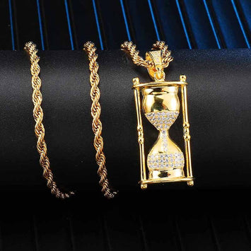 Full Iced Out Zirconia CZ Bling Hourglass Cubic Necklace Rhinestone Rope Chain Pendants & Necklaces For Men Hip Jewelry