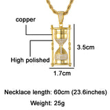 Full Iced Out Zirconia CZ Bling Hourglass Cubic Necklace Rhinestone Rope Chain Pendants & Necklaces For Men Hip Jewelry