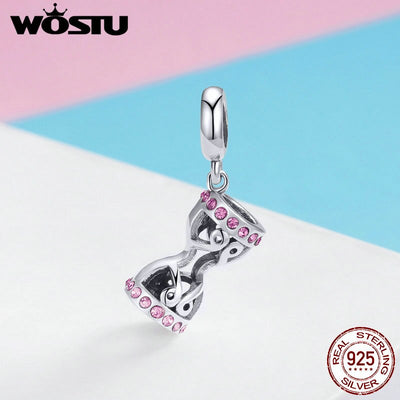 WOSTU Authentic 925 Sterling Silver Memory Of Hourglass Dangle Charms Fit Bracelet & Necklace Pendant Lovely Jewelry Gift DXC943