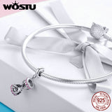 WOSTU Authentic 925 Sterling Silver Memory Of Hourglass Dangle Charms Fit Bracelet & Necklace Pendant Lovely Jewelry Gift DXC943