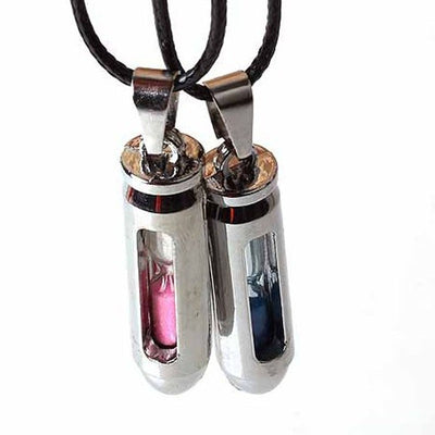 Fashion hourglass sandy clock sandglass titanium steel bullet charm necklace pendant jewelry creative Valentine's Day Gift 2x