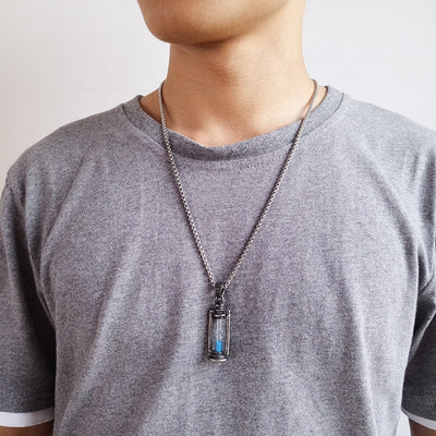 Stainless Steel Men Necklaces Chain Pendants Time Hourglass Punk Hip Hop for Male Boyfriend Fashion Jewelry Creativity Gift