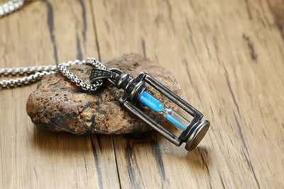 Stainless Steel Men Necklaces Chain Pendants Time Hourglass Punk Hip Hop for Male Boyfriend Fashion Jewelry Creativity Gift