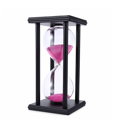 60 Minutes Simple Black Flame with White Purple Sand Hourglass Four Square Wooden Hourglass 1hour Sand Timer Room Decoration S