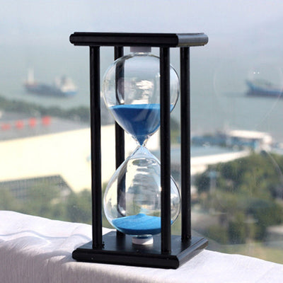 60 Minutes Simple Black Flame with White Purple Sand Hourglass Four Square Wooden Hourglass 1hour Sand Timer Room Decoration S