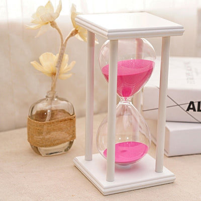 60 Minutes Simple Black Flame with White Purple Sand Hourglass Four Square Wooden Hourglass 1hour Sand Timer Room Decoration S
