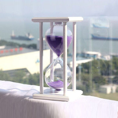 60 Minutes Simple Black Flame with White Purple Sand Hourglass Four Square Wooden Hourglass 1hour Sand Timer Room Decoration S