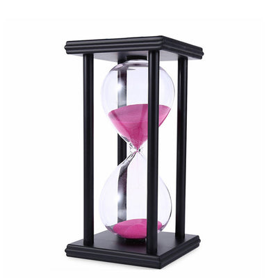 60 Minutes Simple Black Flame with White Purple Sand Hourglass Four Square Wooden Hourglass 1hour Sand Timer Room Decoration S