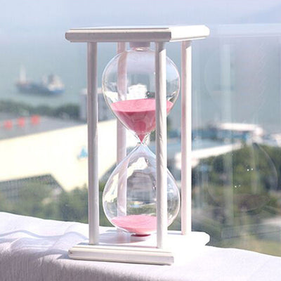 60 Minutes Simple Black Flame with White Purple Sand Hourglass Four Square Wooden Hourglass 1hour Sand Timer Room Decoration S