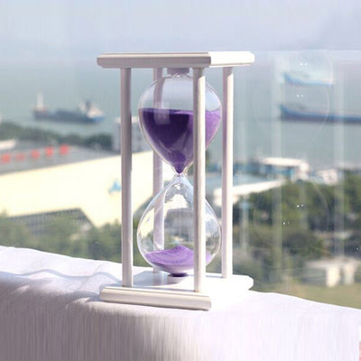 60 Minutes Simple Black Flame with White Purple Sand Hourglass Four Square Wooden Hourglass 1hour Sand Timer Room Decoration S