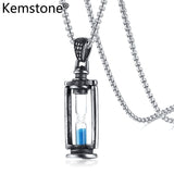Kemstone Retro Creatived Blue Hourglass Stainless Steel Men Pendant Necklace Jewelry Gift