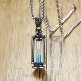 Kemstone Retro Creatived Blue Hourglass Stainless Steel Men Pendant Necklace Jewelry Gift