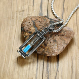 Kemstone Retro Creatived Blue Hourglass Stainless Steel Men Pendant Necklace Jewelry Gift