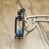 Kemstone Retro Creatived Blue Hourglass Stainless Steel Men Pendant Necklace Jewelry Gift