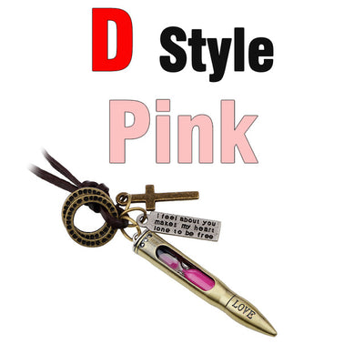 MNWT Mini Hourglass Cross Pendant Leather Necklace Bible Book/Whistle /Bullet/Aircraft/Love/Pistol Women Men Retro Jewelry