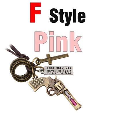 MNWT Mini Hourglass Cross Pendant Leather Necklace Bible Book/Whistle /Bullet/Aircraft/Love/Pistol Women Men Retro Jewelry