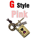 MNWT Mini Hourglass Cross Pendant Leather Necklace Bible Book/Whistle /Bullet/Aircraft/Love/Pistol Women Men Retro Jewelry