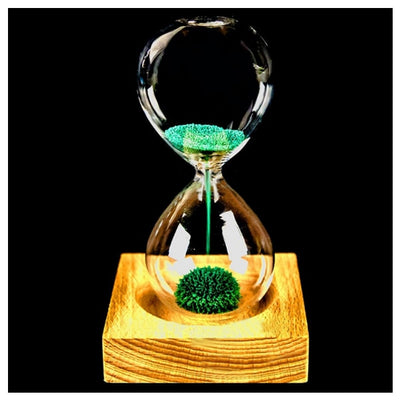 Hot Sale wood + glass + iron powder sand iron flowering magnetic hourglass with packaging hourglass 13.5 * 5.5cm wooden seat 8