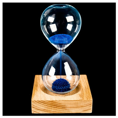 Hot Sale wood + glass + iron powder sand iron flowering magnetic hourglass with packaging hourglass 13.5 * 5.5cm wooden seat 8