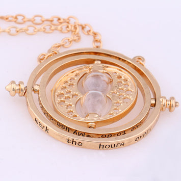 HANRESHE 80cm Long Chain Pendant Necklace Jewelry Rotating Hourglass Gold Silver Fashion Choker Necklace for Women