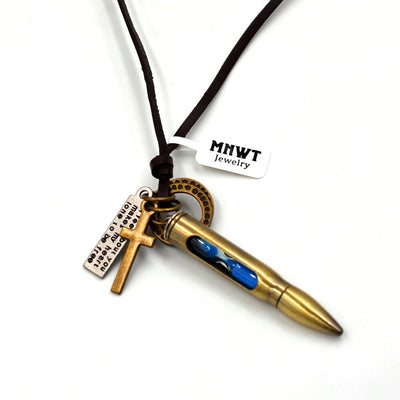 MNWT Mini Hourglass Cross Pendant Leather Necklace Bible Book/Whistle /Bullet/Aircraft/Love/Pistol Women Men Retro Jewelry