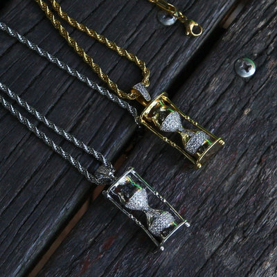 CY&CM Hourglass Pattern Pendants Necklaces Hip Hop Fashion Micro Pave Cubic Zirconia Iced Out Jewelry Men Women Gold CZ Chain