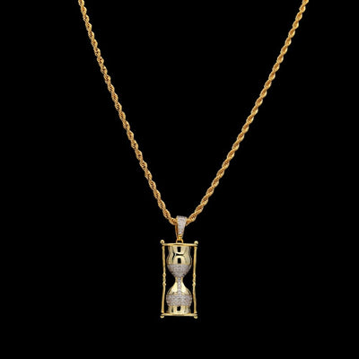 TBTK Hourglass Model Cool Hiphop Pendant Gold Necklace Rap Game Costume Jewelry Pendant Necklace for Man Micro-inlaid Zirconia