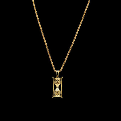 TBTK Hourglass Model Cool Hiphop Pendant Gold Necklace Rap Game Costume Jewelry Pendant Necklace for Man Micro-inlaid Zirconia